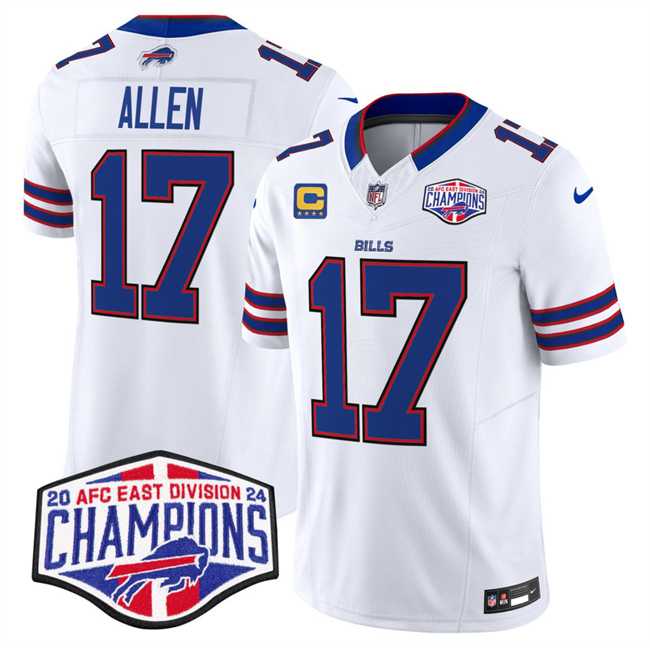 Mens Buffalo Bills #17 Josh Allen White F.U.S.E. 2024 AFC East Division Champions With 4-Star C Ptach Vapor Limited Stitched Jersey